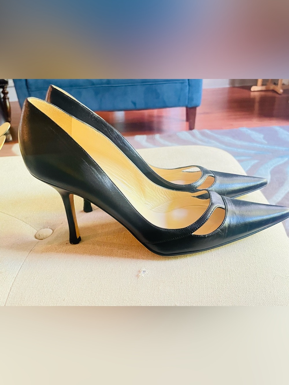 Jimmy Choo Black Leather Pointed Toe Cutout Pump - Size 9